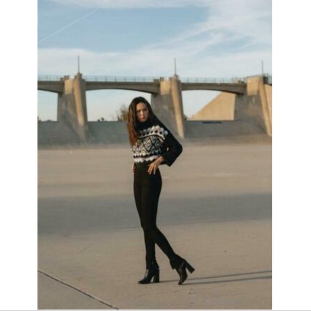 Free People Alpine Black White Mock Neck Cropped Sweater - Picture 2 of 7